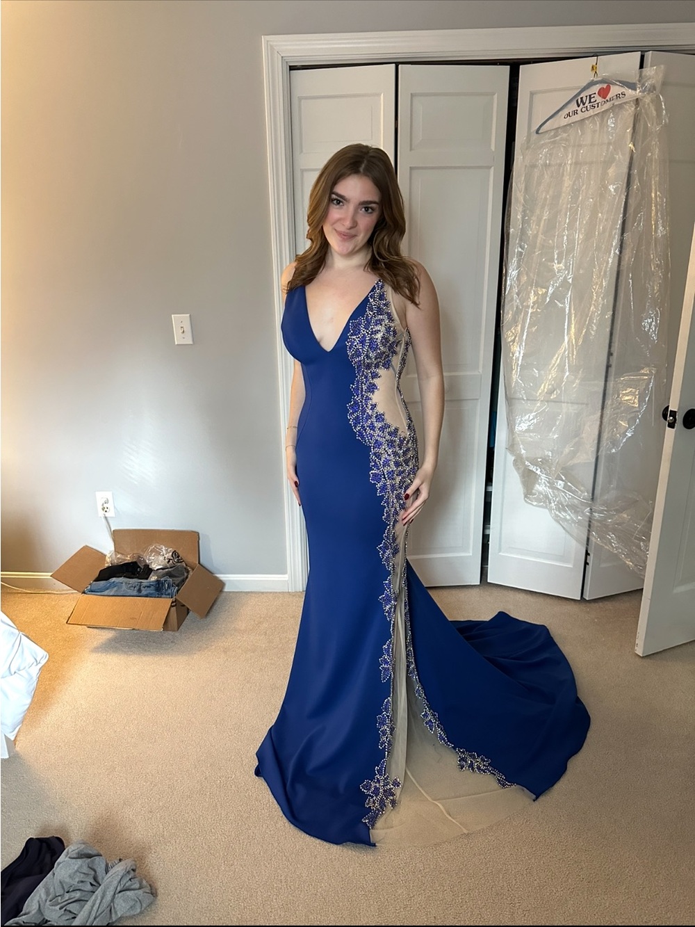Elegant Royal Blue Embellished Prom Dress